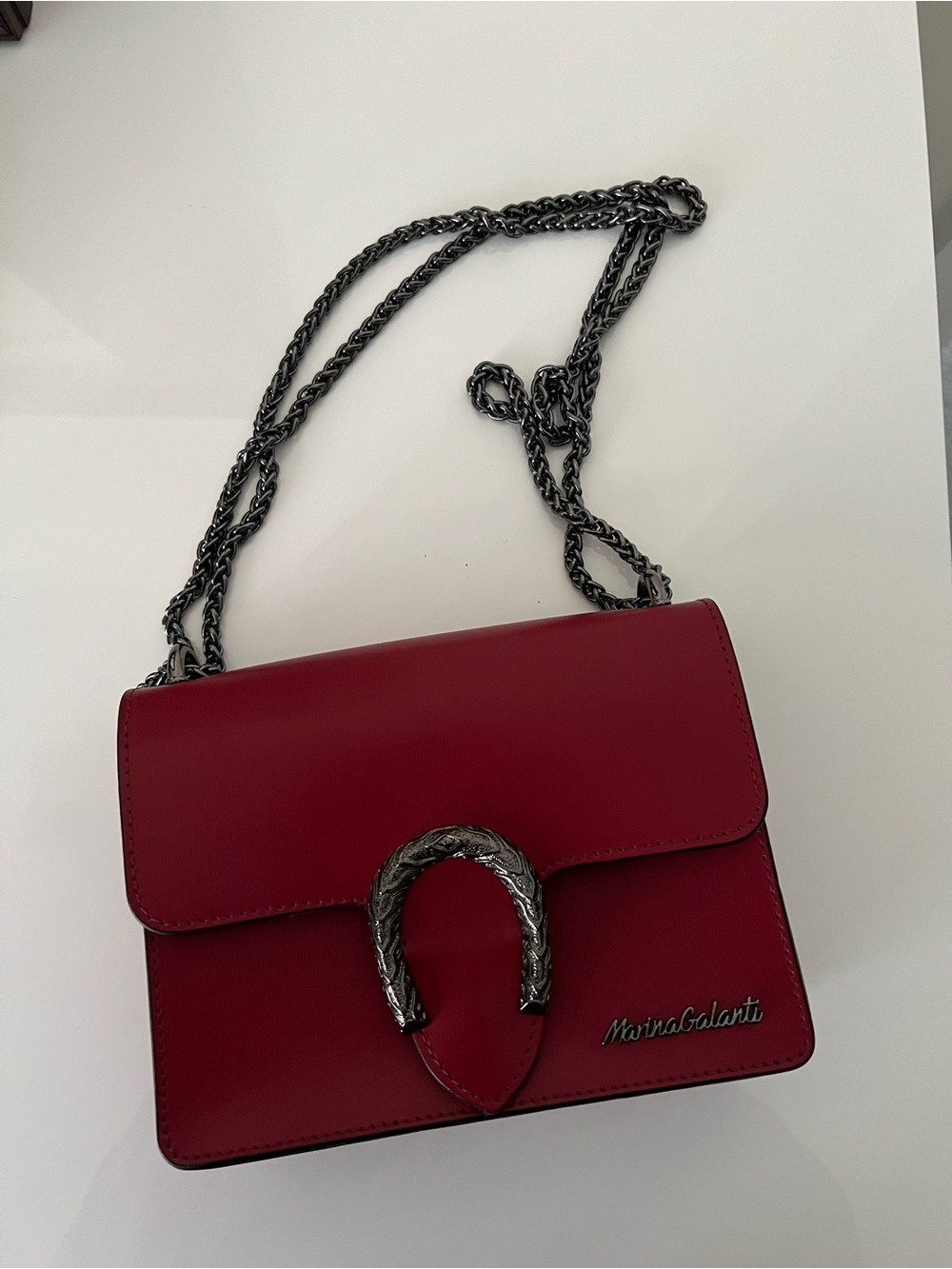 Marina Galanti Red Leather Chain Crossbody Bag